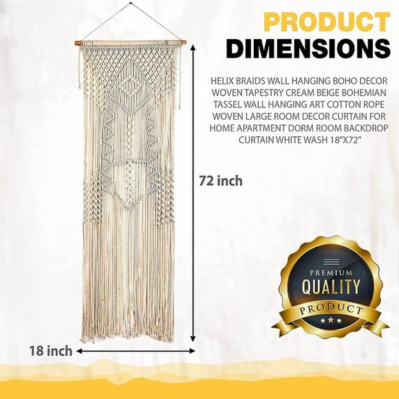 Helix Braids Wall Hanging Boho Decor Woven Tapestry 18"x72" - Picture 3 of 4